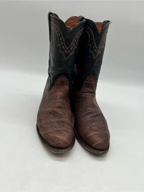 Lucchese 2000 Mens 10.5D Brown Black Elephant Leather Western Cowboy Boots.